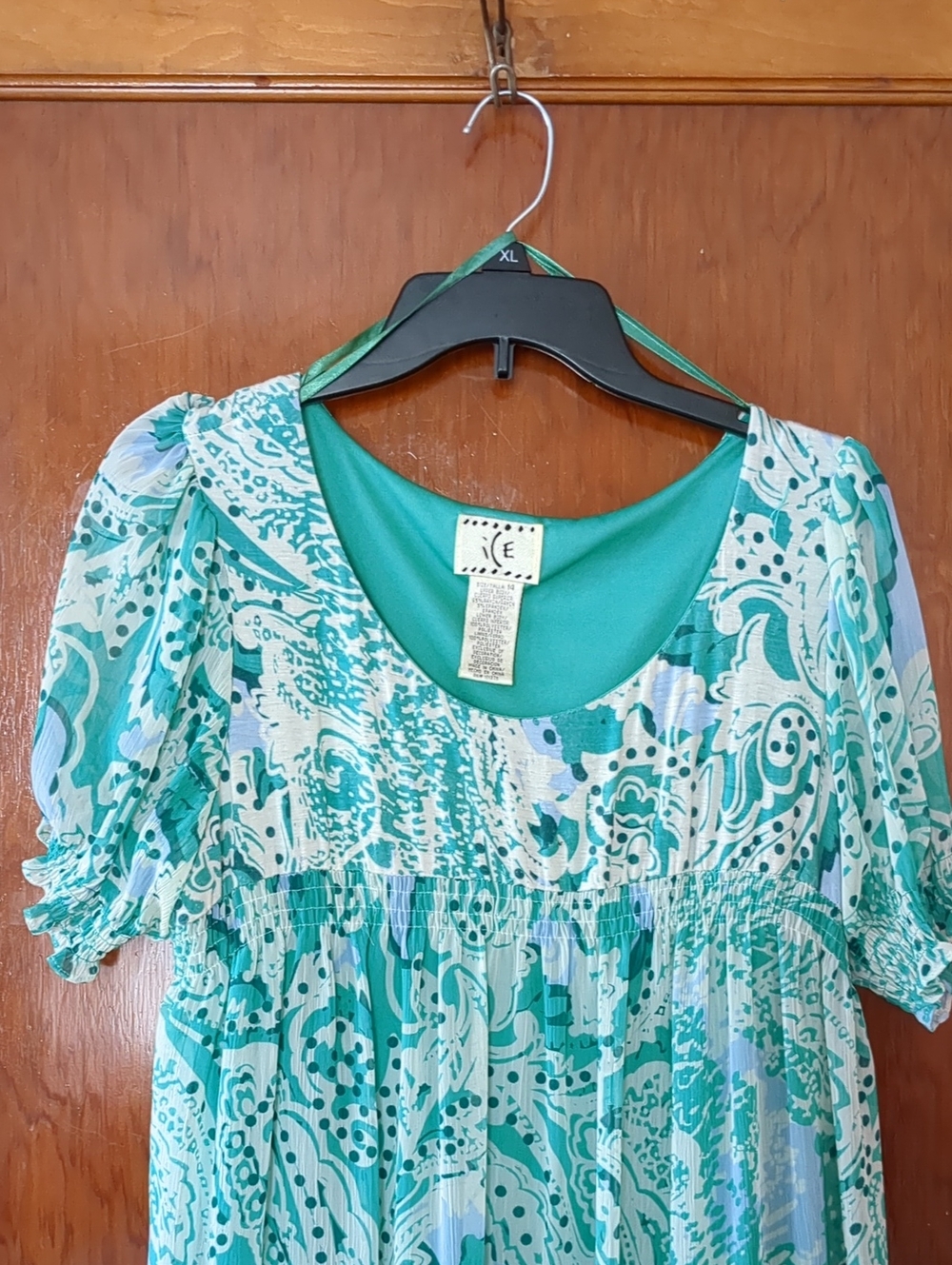 Green Printed Puffed Sleeve Dress with Logo Tag - Picture 3 of 3